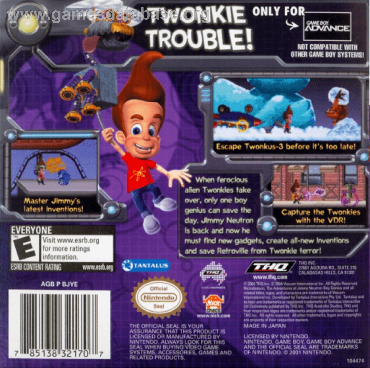 Adventures of Jimmy Neutron: Boy Genius - Attack of the Twonkies - Nintendo Game Boy Advance - Artwork - Box Back