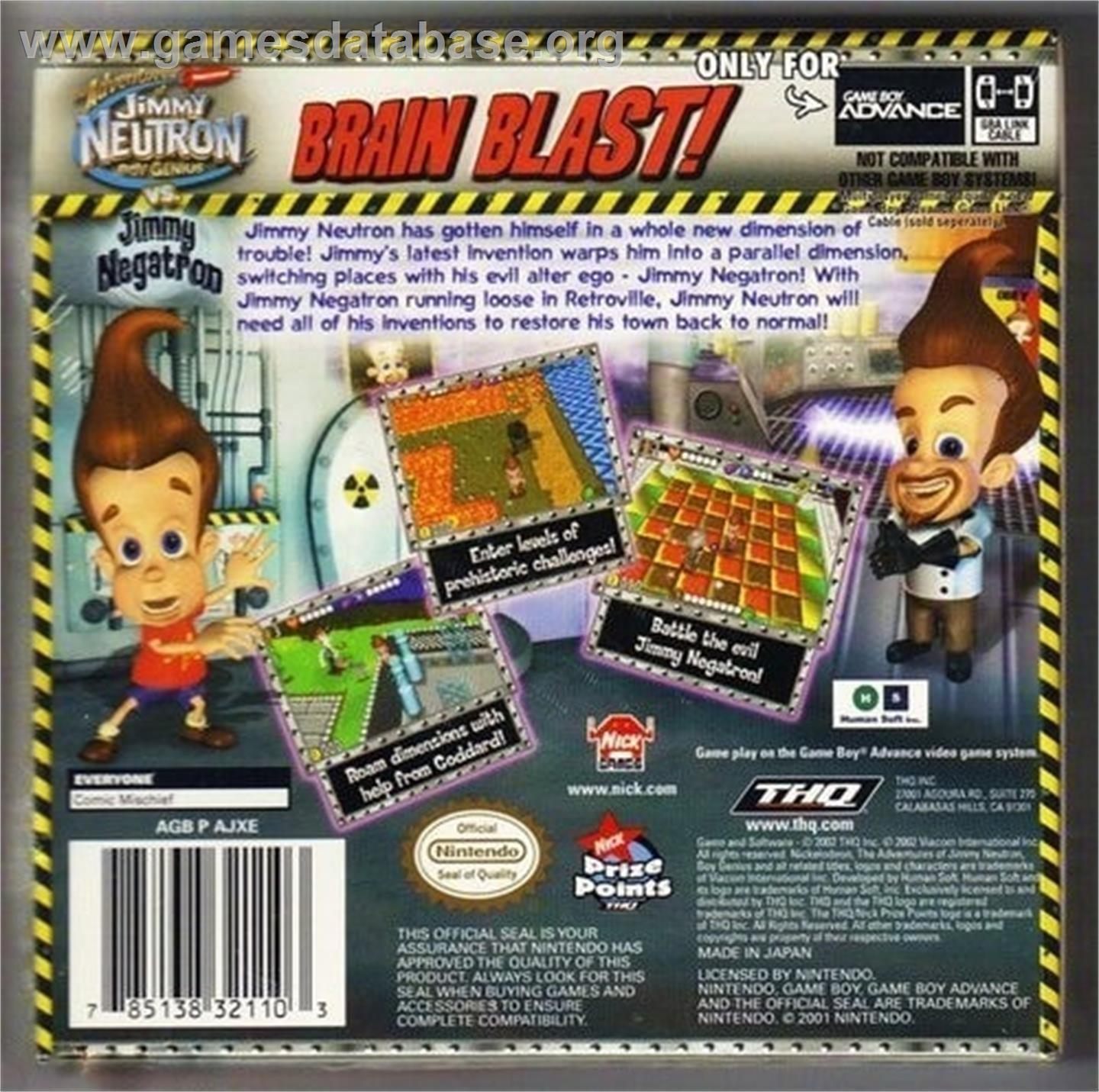 Adventures of Jimmy Neutron: Boy Genius - Jimmy Neutron Vs. Jimmy Negatron - Nintendo Game Boy Advance - Artwork - Box Back