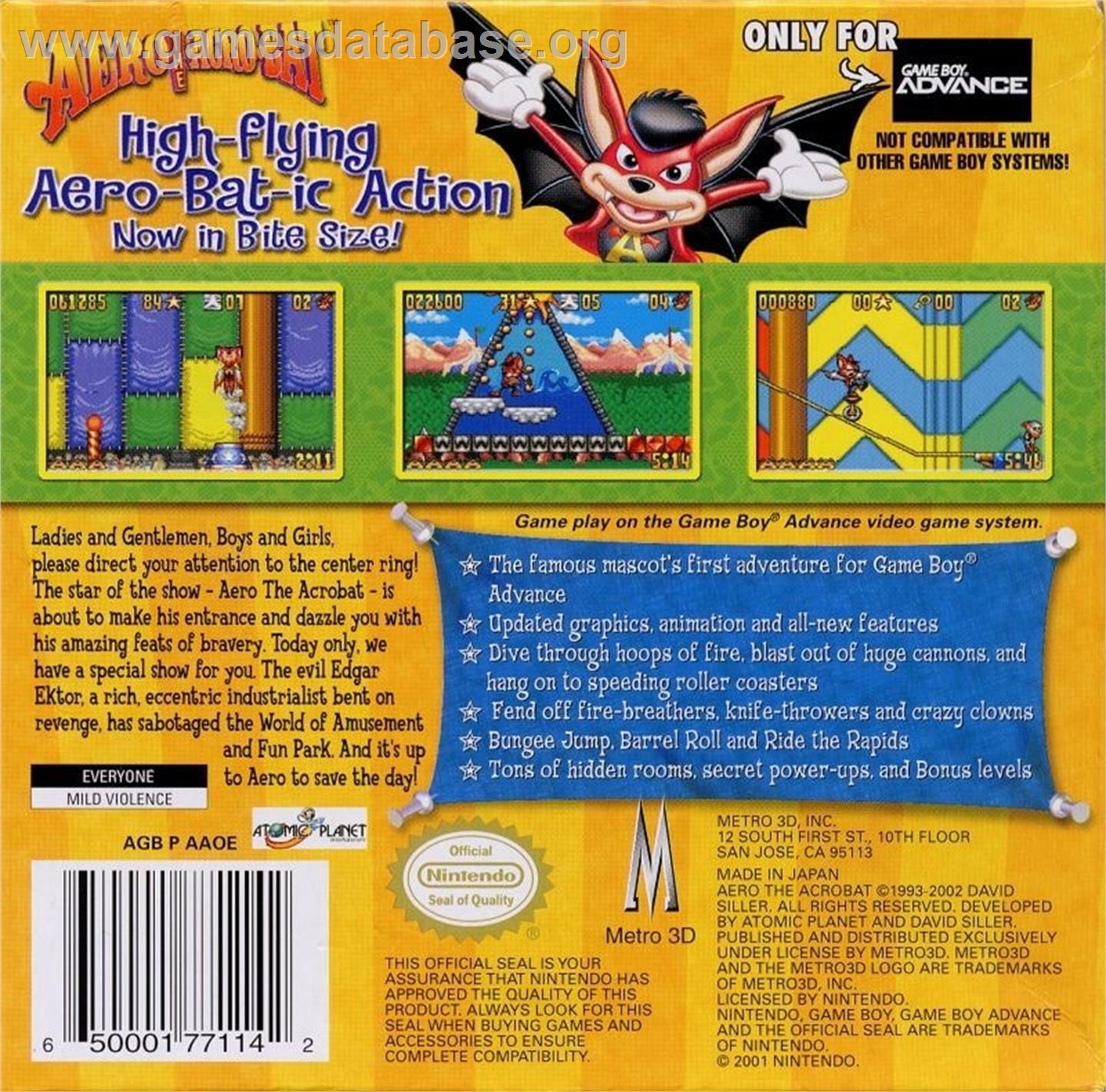 Aero The Acro-bat - Nintendo Game Boy Advance - Artwork - Box Back