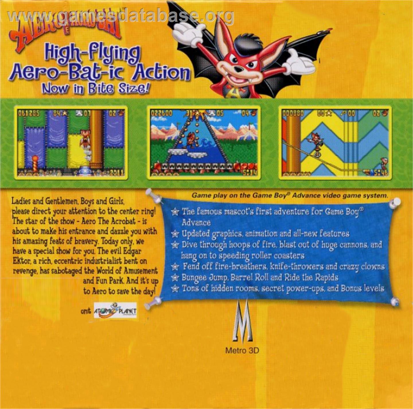 Aero the Acro-Bat: Rascal Rival Revenge - Nintendo Game Boy Advance - Artwork - Box Back