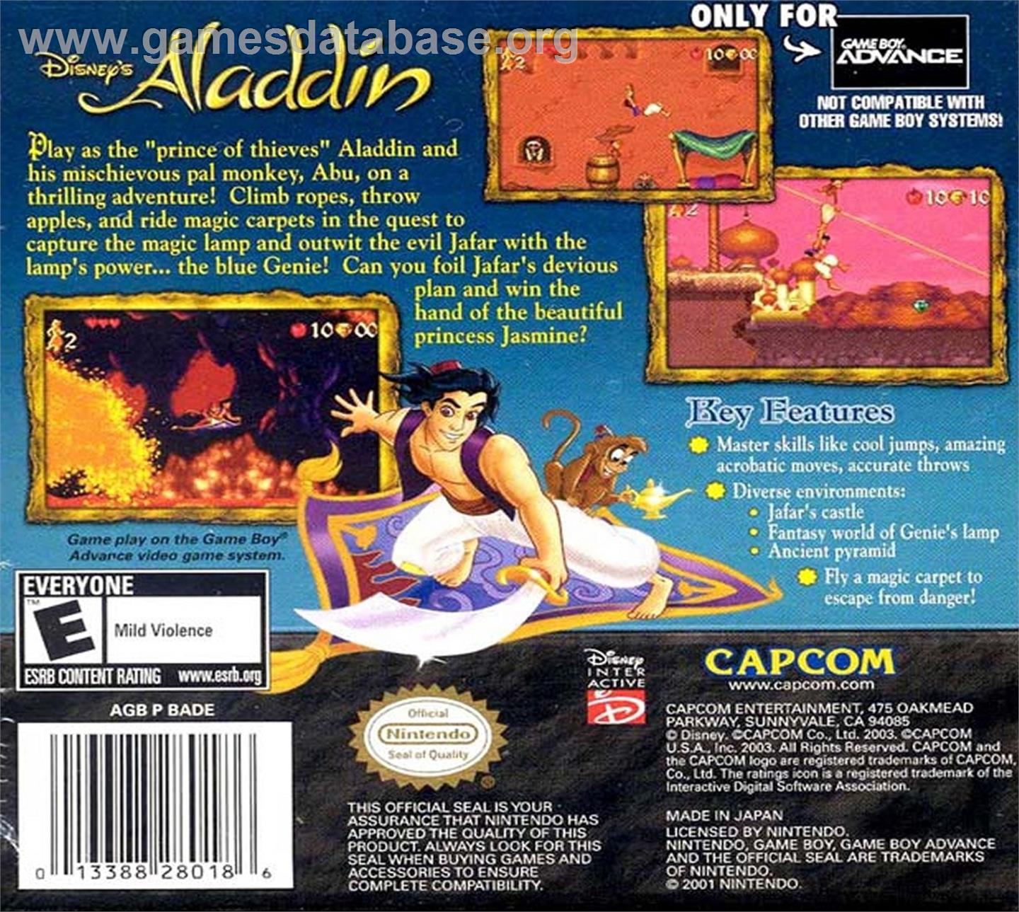 Aladdin - Nintendo Game Boy Advance - Artwork - Box Back