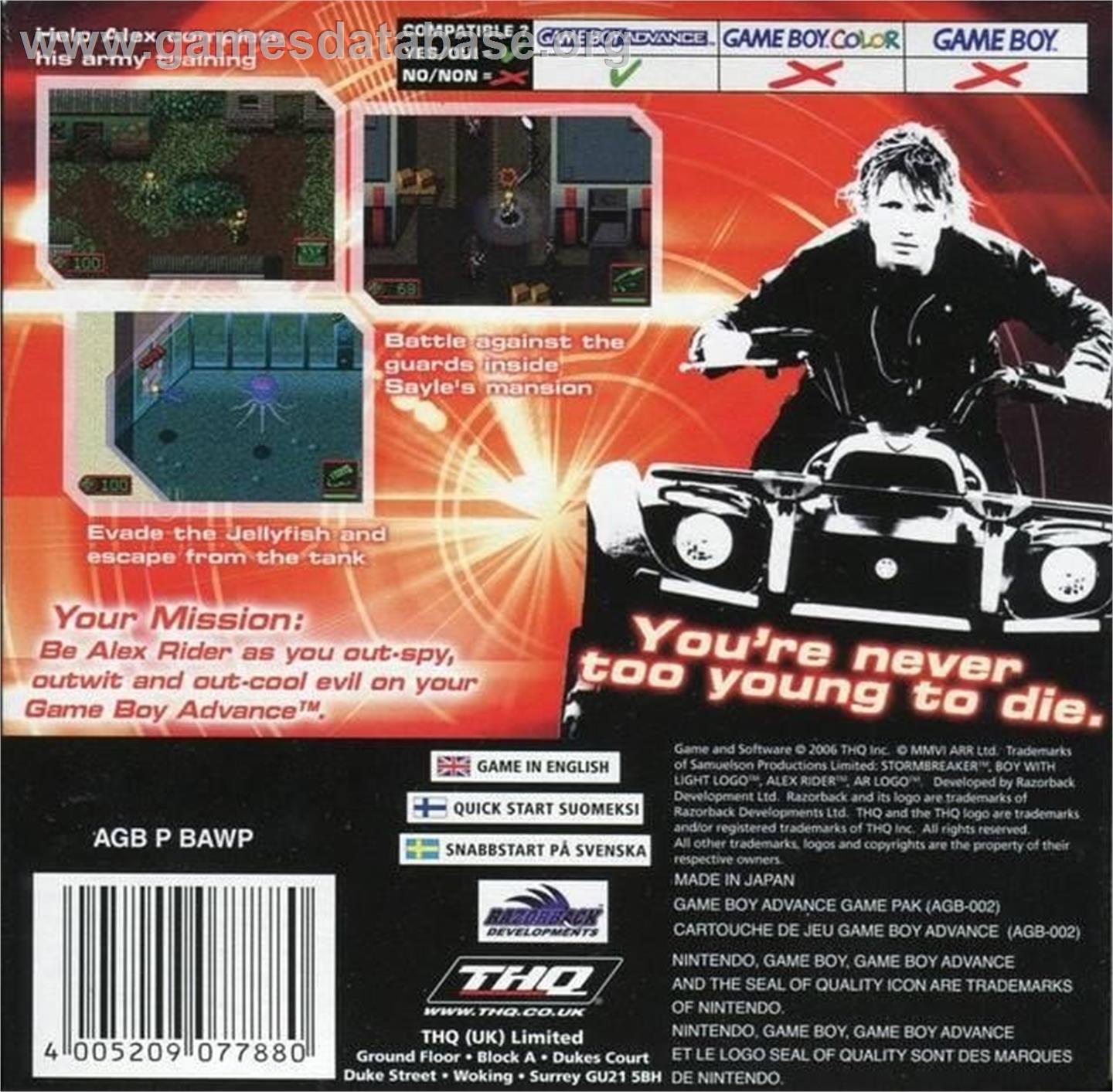 Alex Rider - Stormbreaker - Nintendo Game Boy Advance - Artwork - Box Back