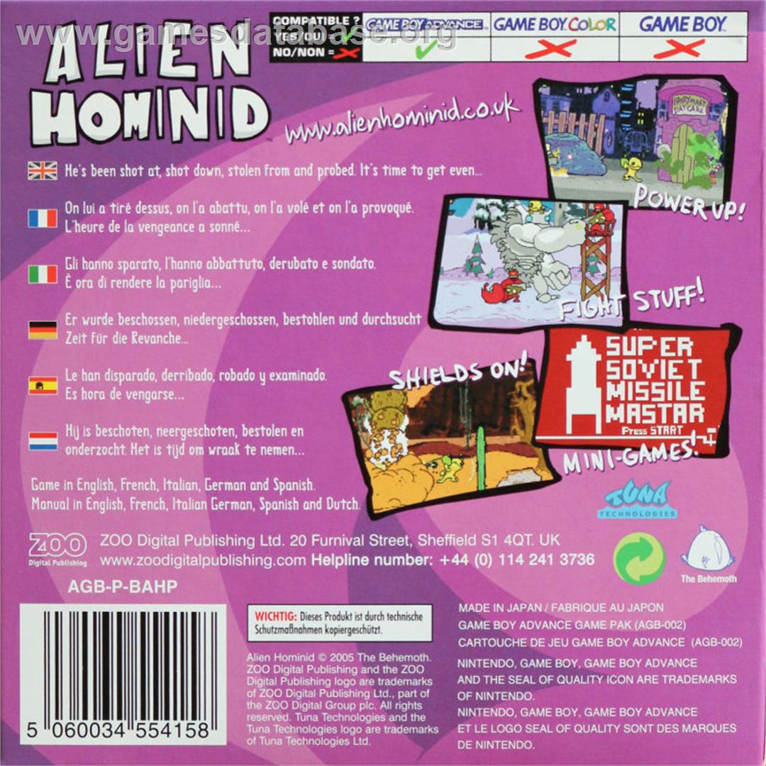 Alien Hominid - Nintendo Game Boy Advance - Artwork - Box Back