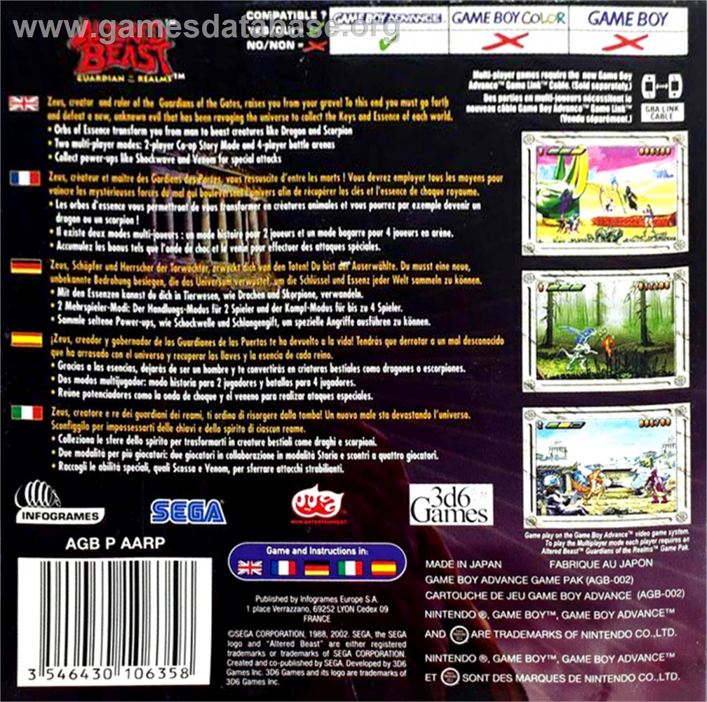 Altered Beast: Guardian of the Realms - Nintendo Game Boy Advance - Artwork - Box Back