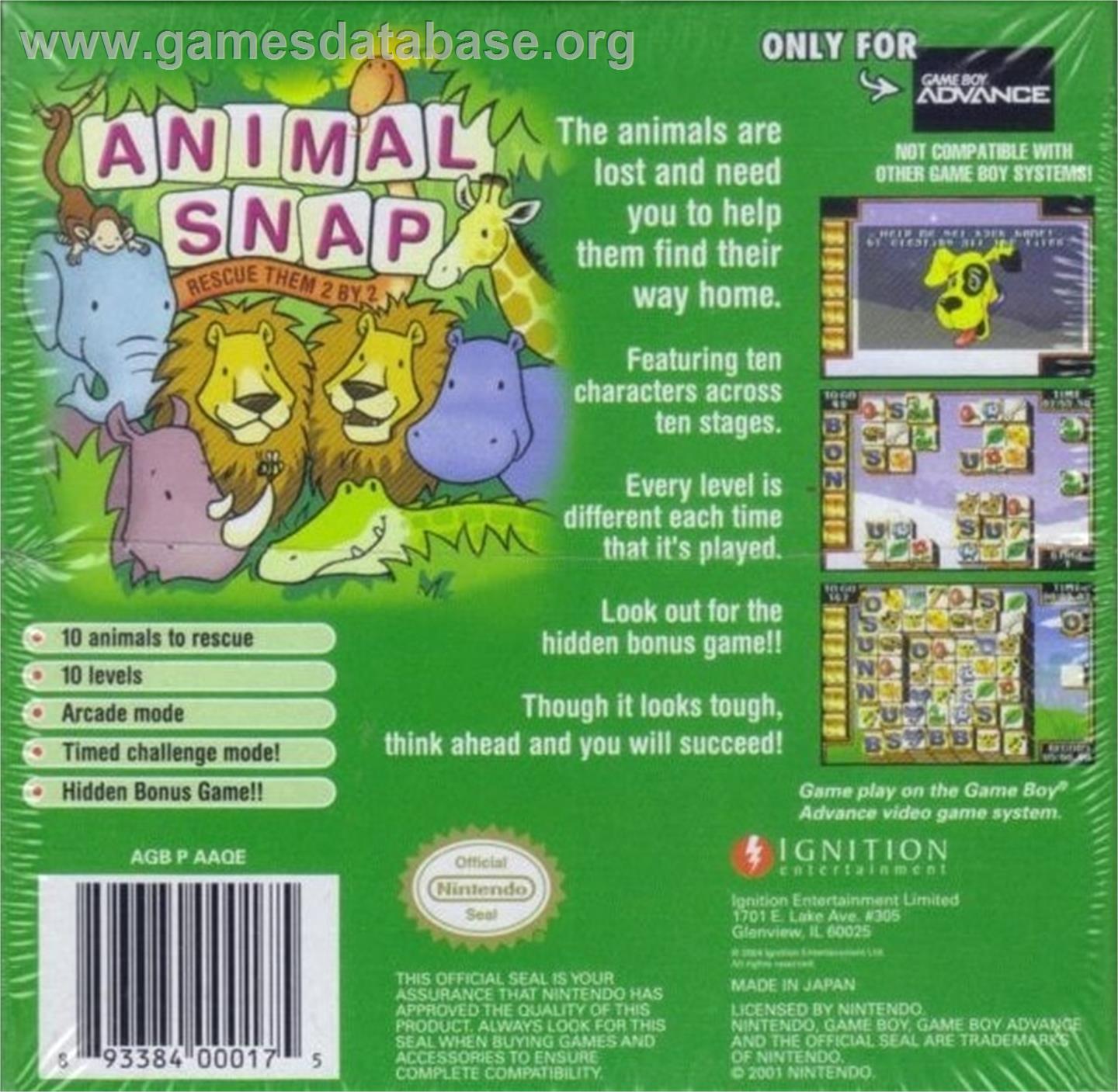 Animal Snap - Rescue Them 2 By 2 - Nintendo Game Boy Advance - Artwork - Box Back