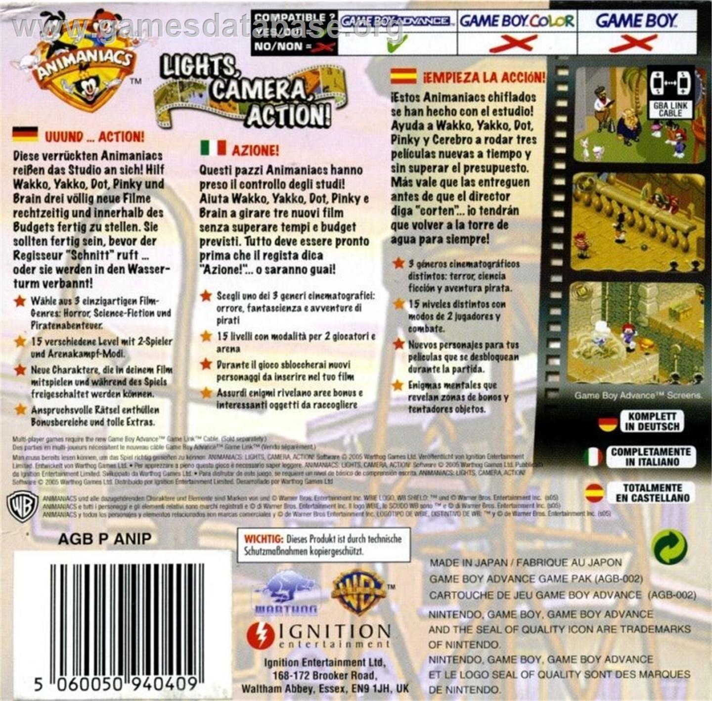 Animaniacs - Lights Camera Action ! - Nintendo Game Boy Advance - Artwork - Box Back