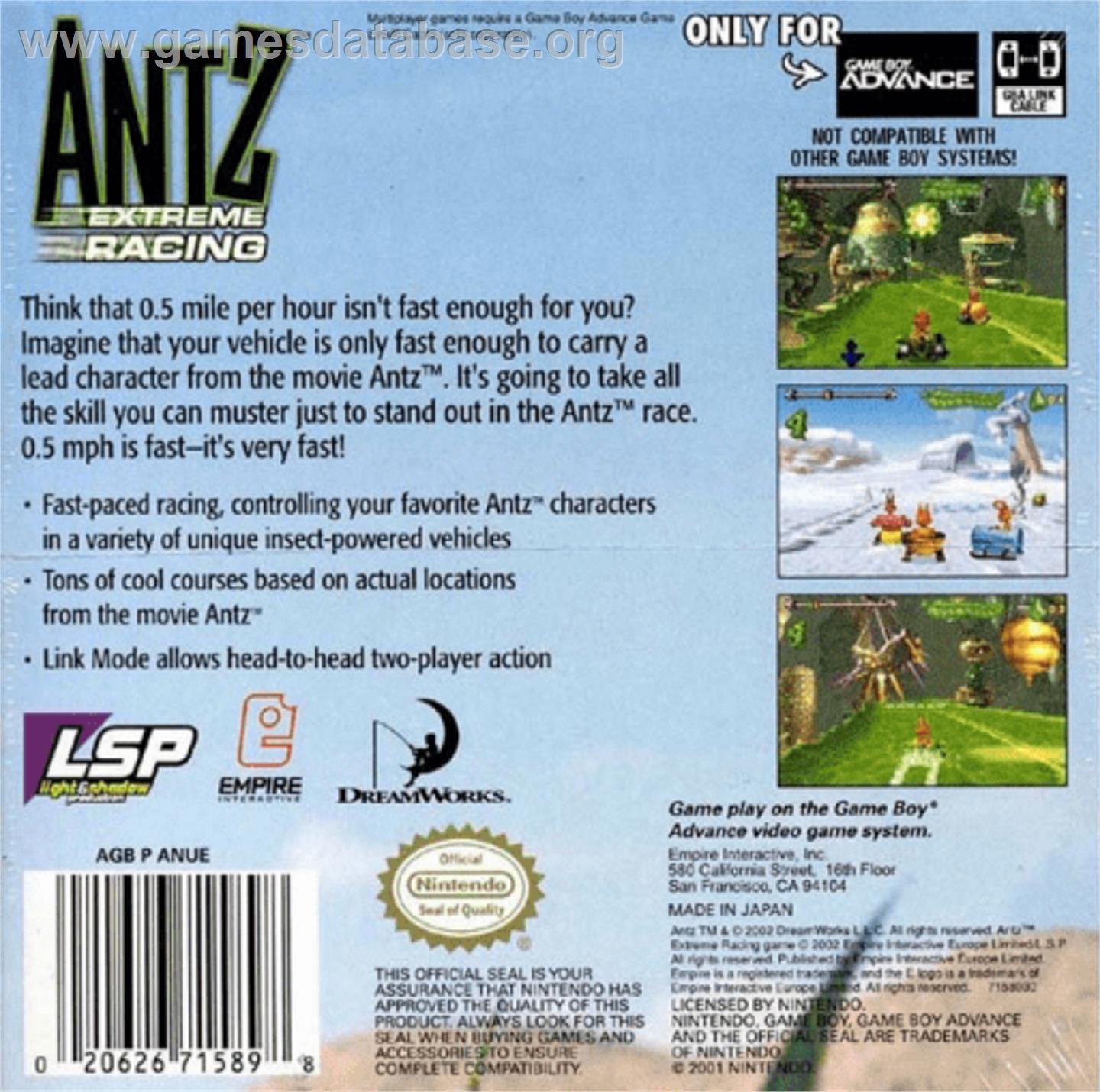 Antz Extreme Racing - Nintendo Game Boy Advance - Artwork - Box Back