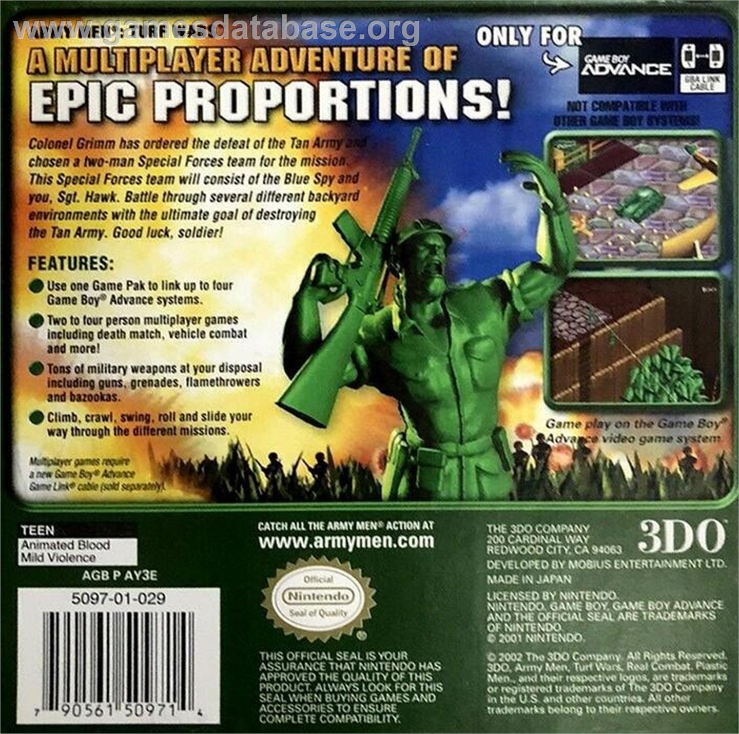 Army Men - Turf Wars - Nintendo Game Boy Advance - Artwork - Box Back
