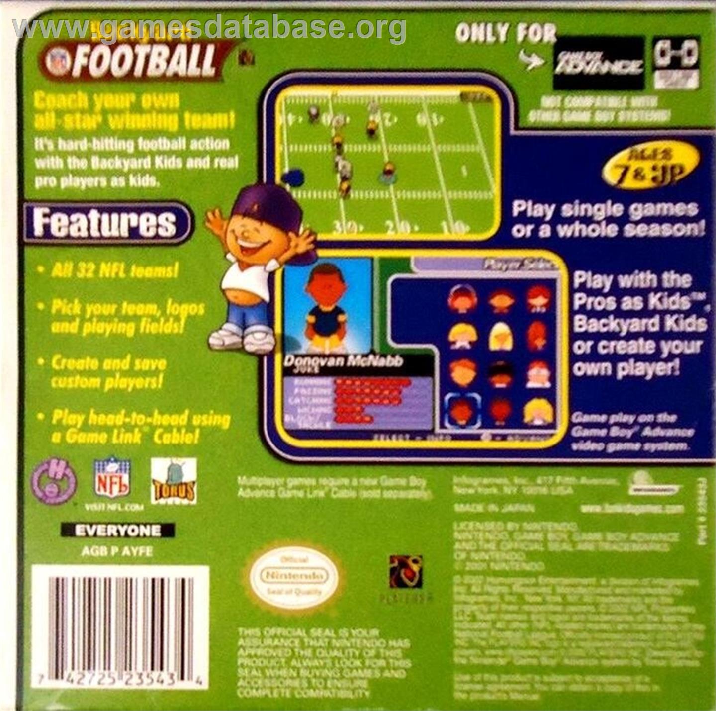 Backyard Football - Nintendo Game Boy Advance - Artwork - Box Back