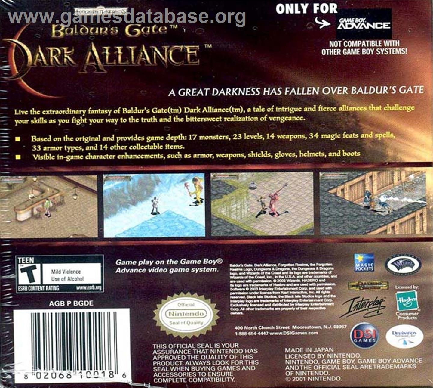 Baldur's Gate - Dark Alliance - Nintendo Game Boy Advance - Artwork - Box Back