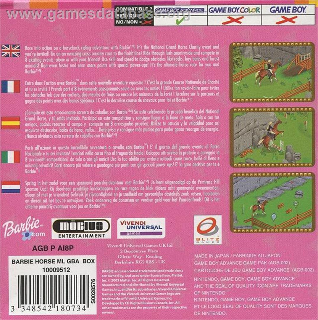 Barbie Horse Adventures: Blue Ribbon Race - Nintendo Game Boy Advance - Artwork - Box Back