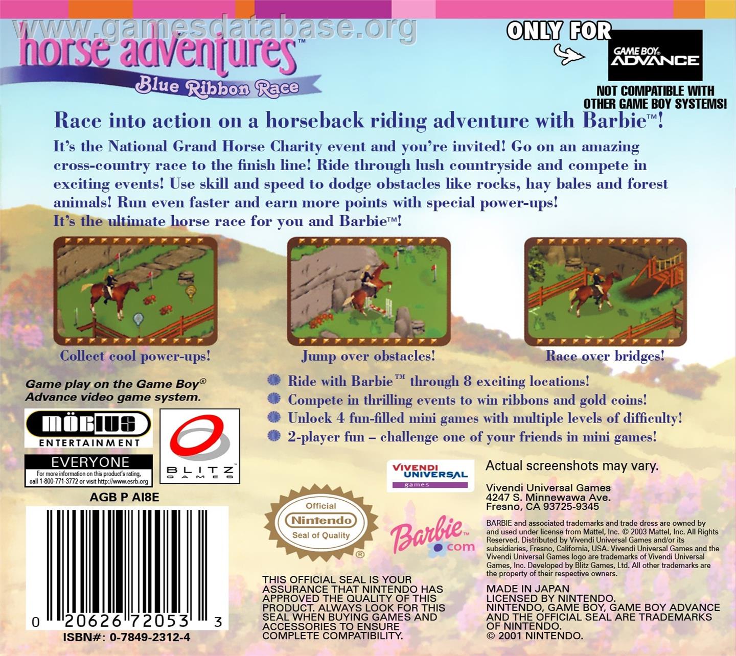 Barbie Horse Adventures - The Big Race - Nintendo Game Boy Advance - Artwork - Box Back