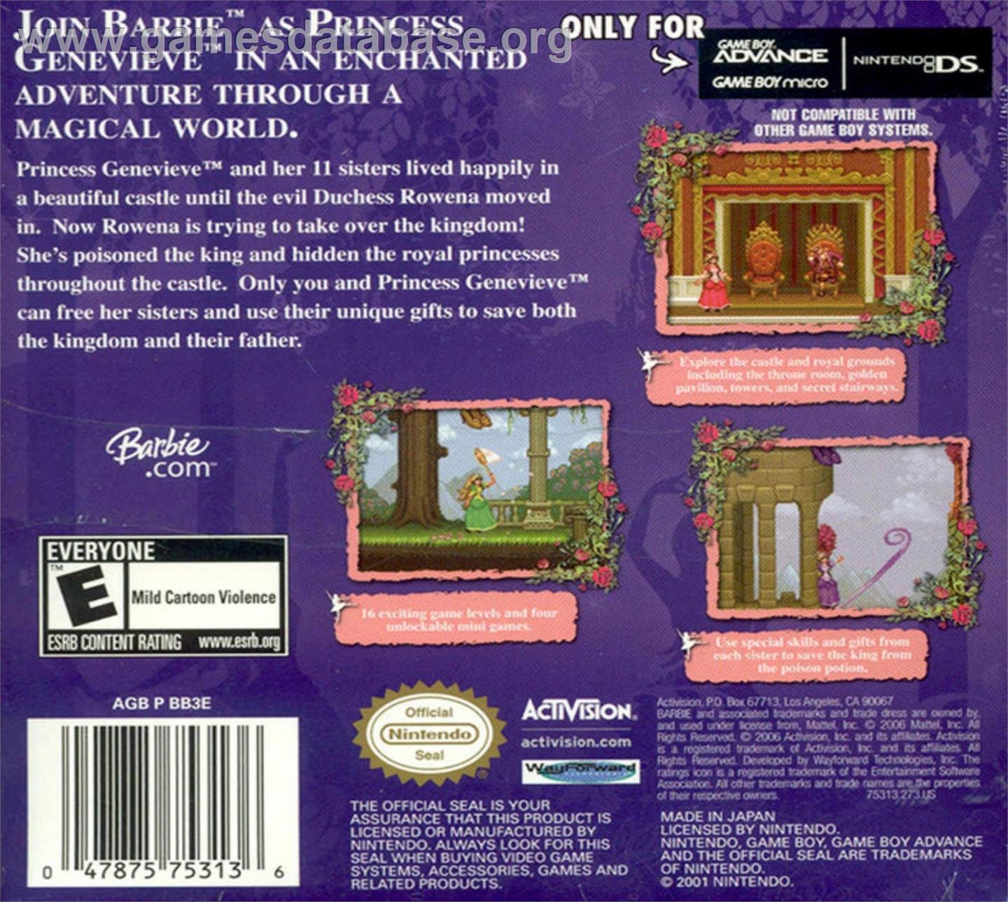 Barbie in The 12 Dancing Princesses - Nintendo Game Boy Advance - Artwork - Box Back