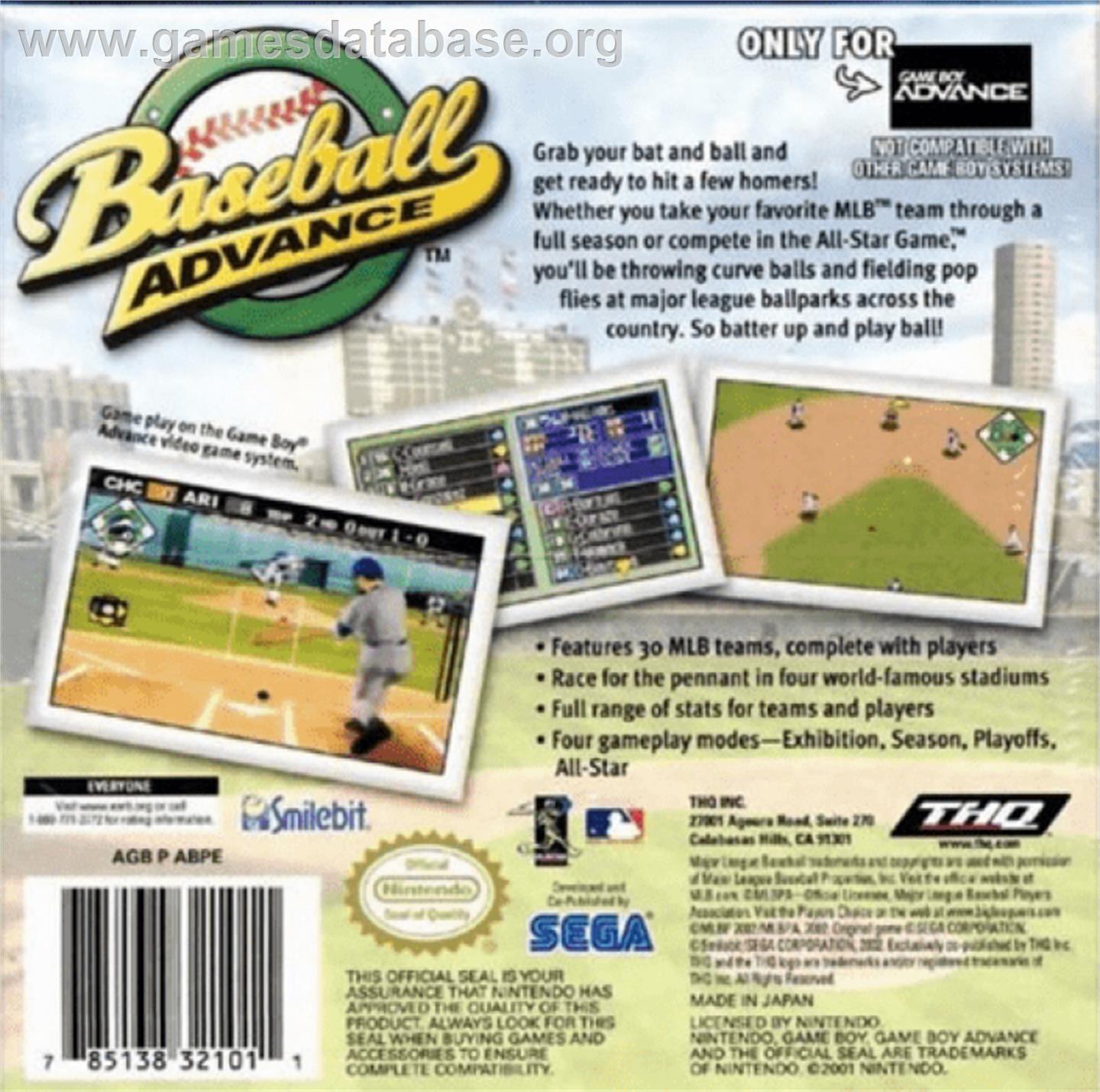 Baseball Advance - Nintendo Game Boy Advance - Artwork - Box Back