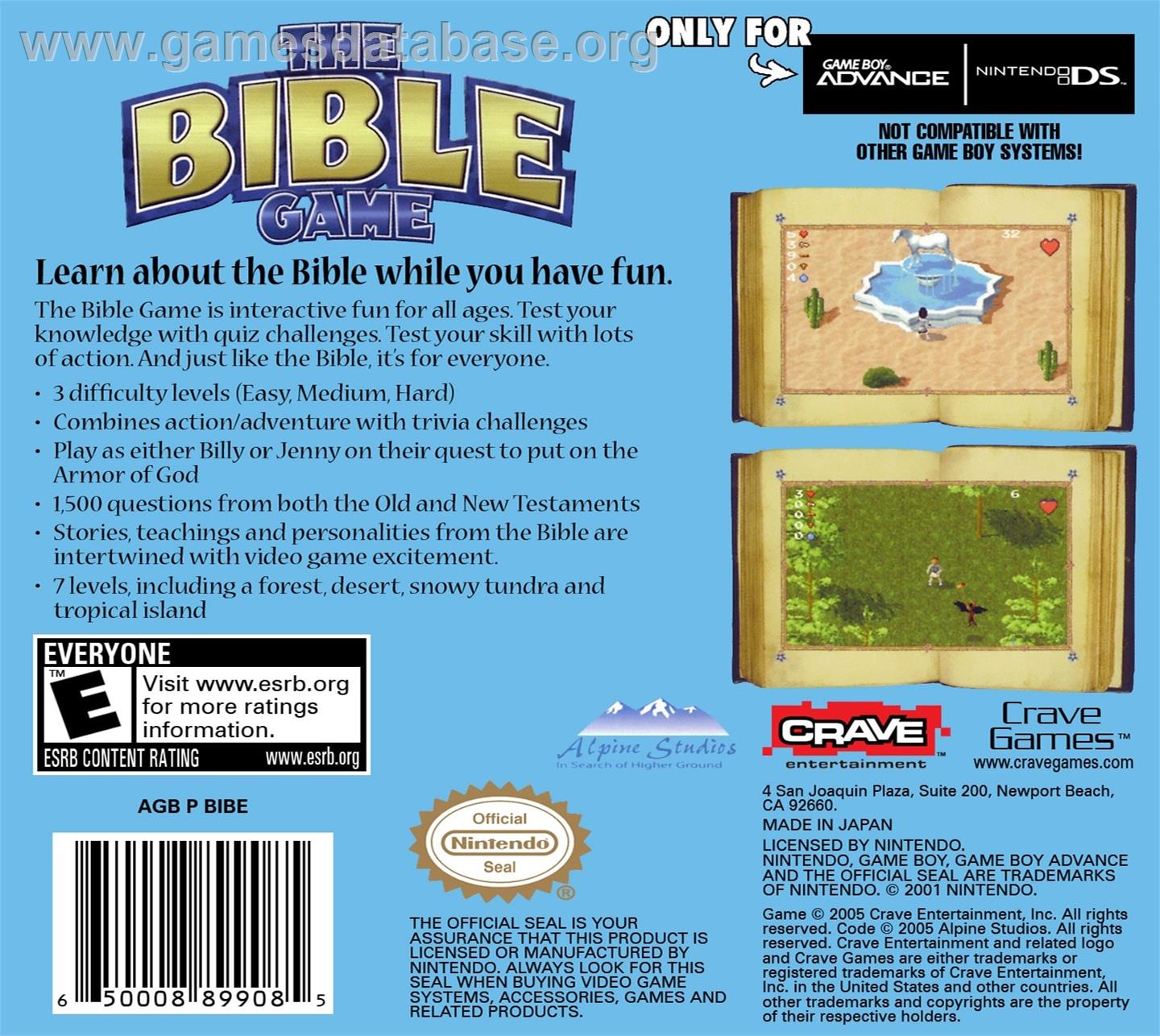 Bible Game, The - Nintendo Game Boy Advance - Artwork - Box Back