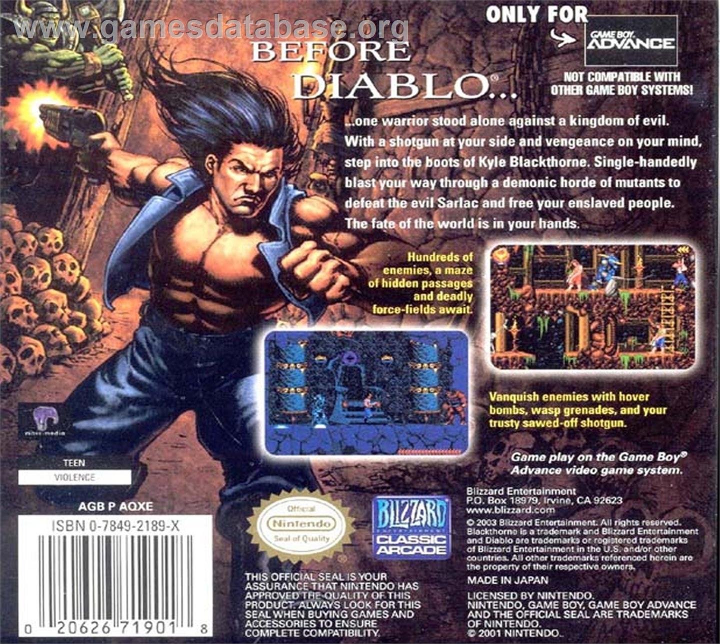 Blackthorne - Nintendo Game Boy Advance - Artwork - Box Back