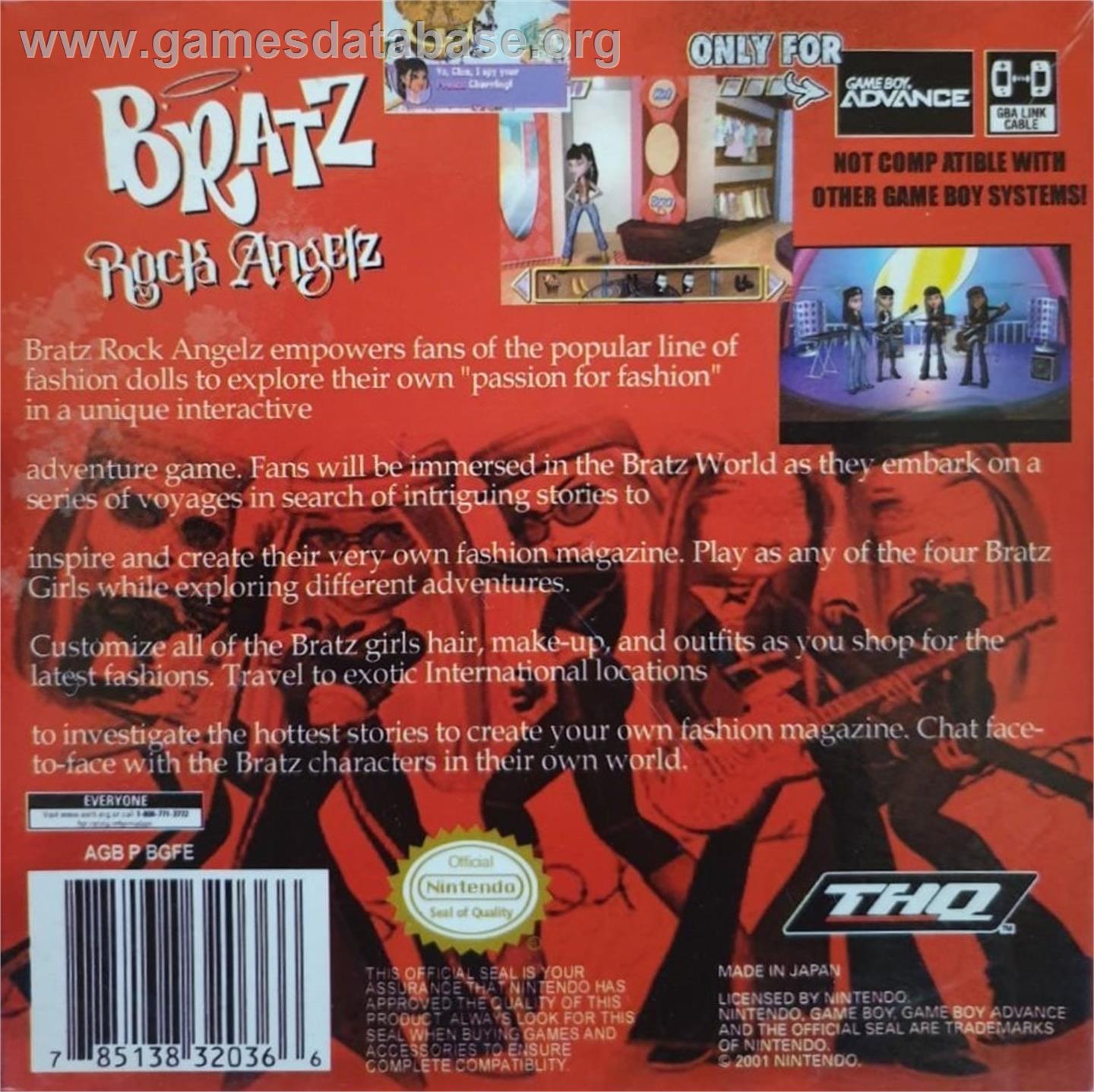 Bratz - Rock Angelz - Nintendo Game Boy Advance - Artwork - Box Back