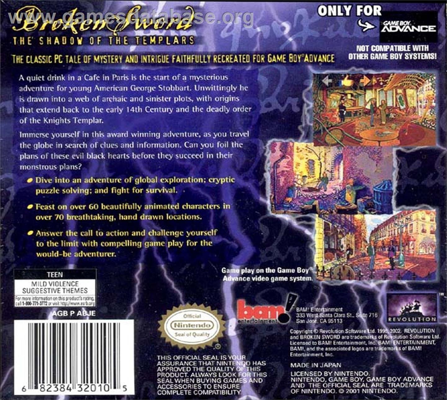 Broken Sword - The Shadow of the Templars - Nintendo Game Boy Advance - Artwork - Box Back