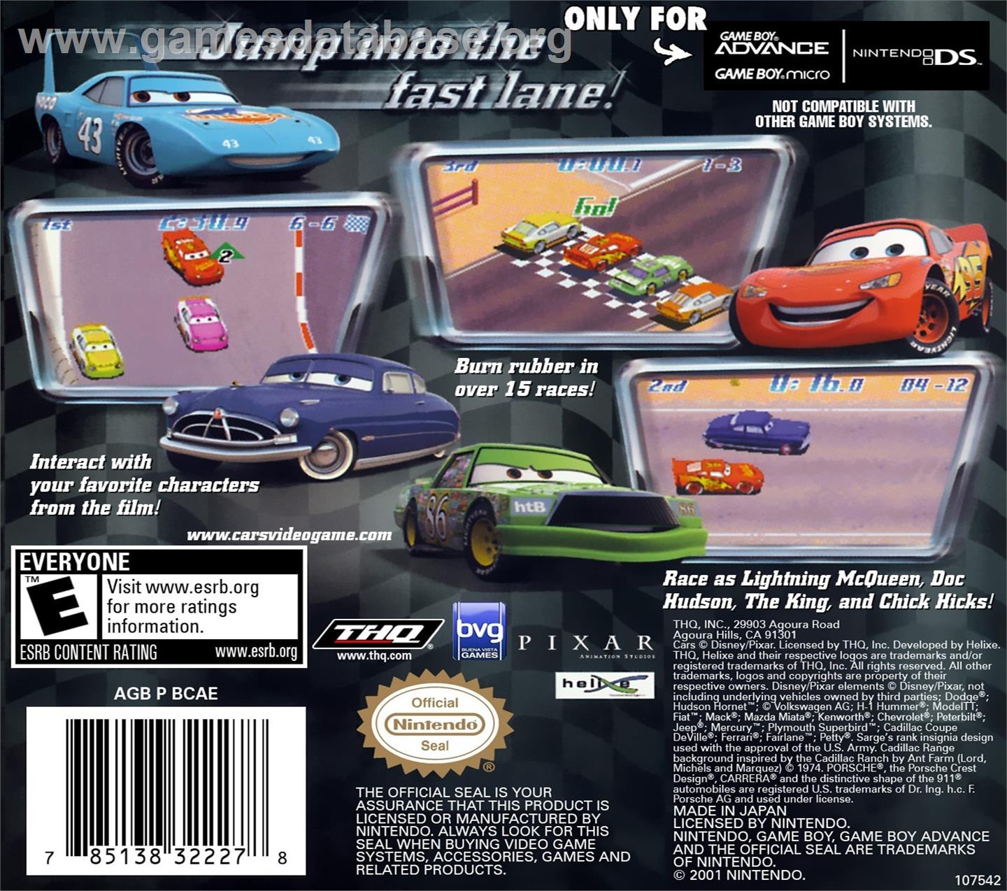 Cars - Nintendo Game Boy Advance - Artwork - Box Back