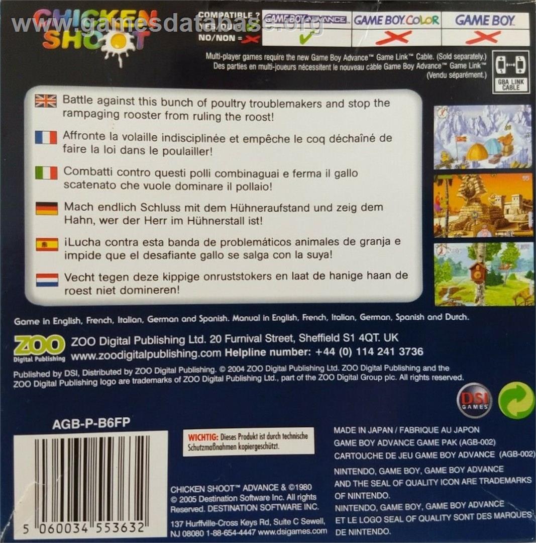 Chicken Shoot - Nintendo Game Boy Advance - Artwork - Box Back