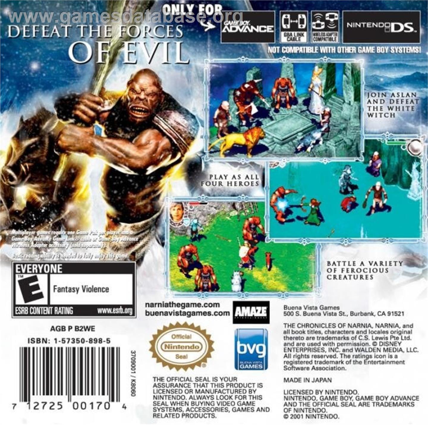 Chronicles of Narnia: The Lion, the Witch and the Wardrobe - Nintendo Game Boy Advance - Artwork - Box Back