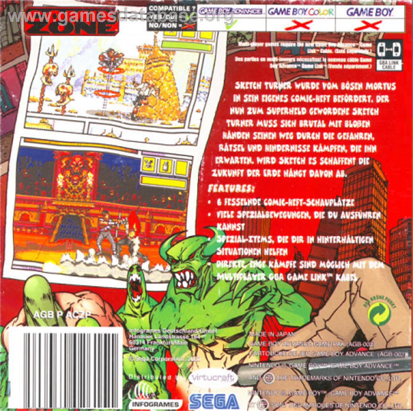 Comix Zone - Nintendo Game Boy Advance - Artwork - Box Back