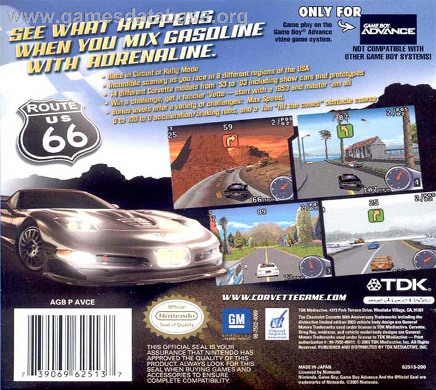 Corvette - Nintendo Game Boy Advance - Artwork - Box Back