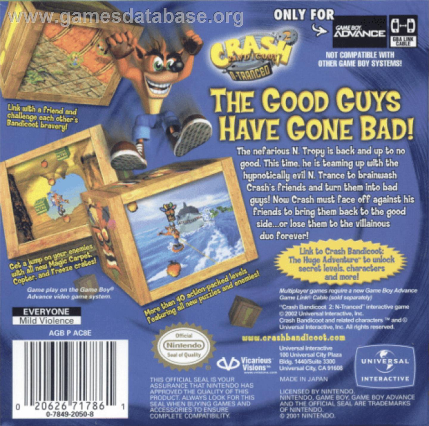 Crash Bandicoot 2: N-Tranced - Nintendo Game Boy Advance - Artwork - Box Back