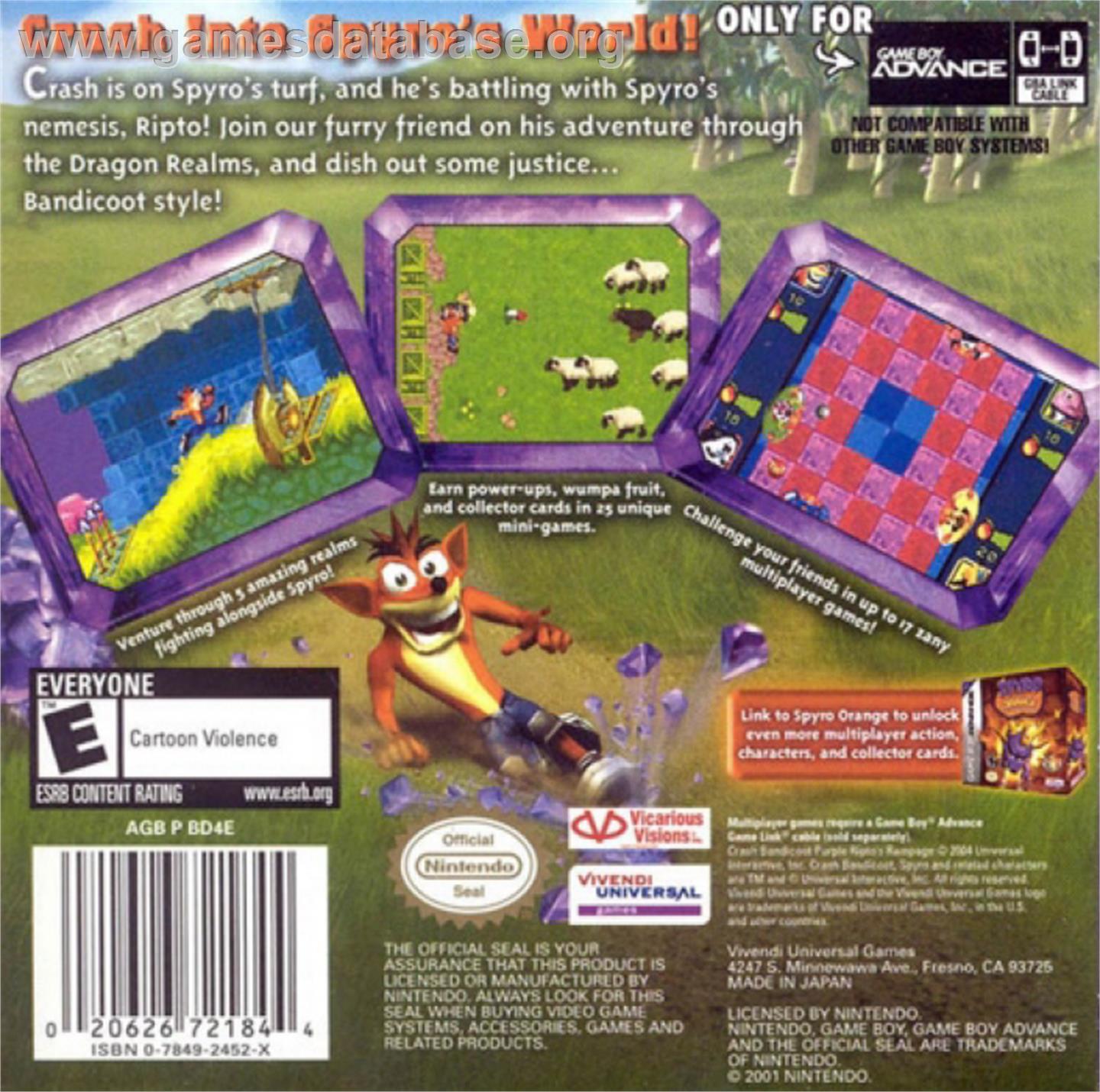 Crash Bandicoot Purple: Ripto's Rampage - Nintendo Game Boy Advance - Artwork - Box Back