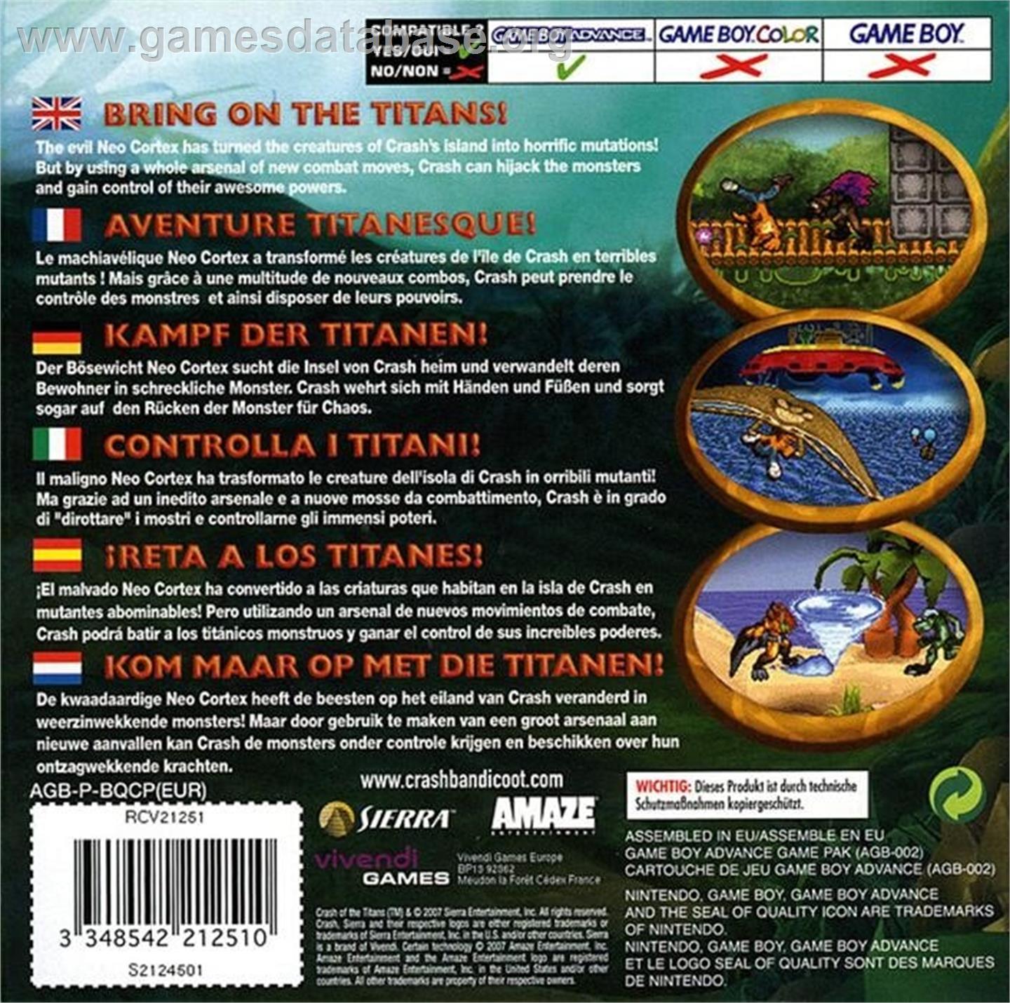 Crash Of The Titans - Nintendo Game Boy Advance - Artwork - Box Back