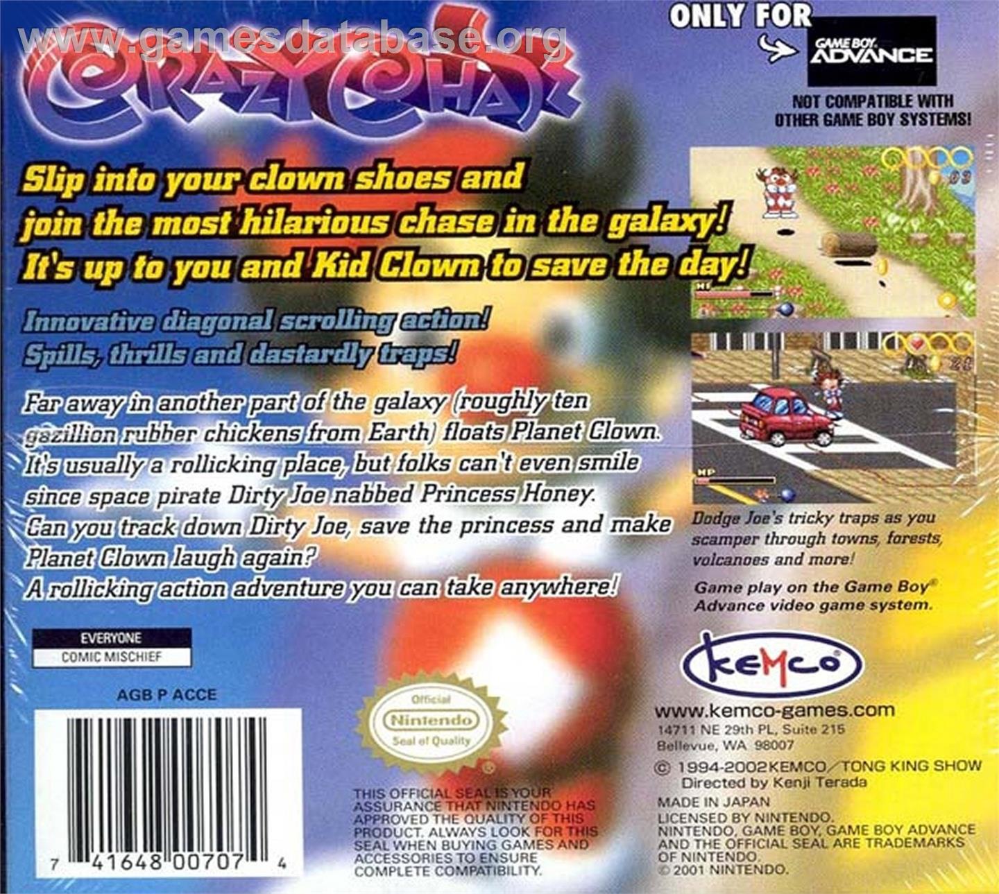 Crazy Chase - Nintendo Game Boy Advance - Artwork - Box Back