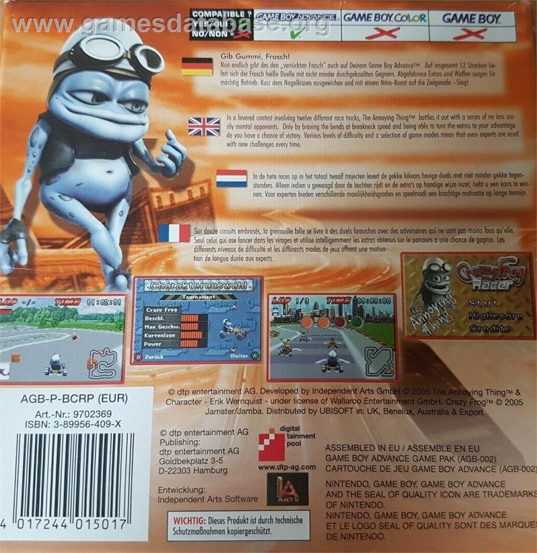 Crazy Frog Racer - Nintendo Game Boy Advance - Artwork - Box Back