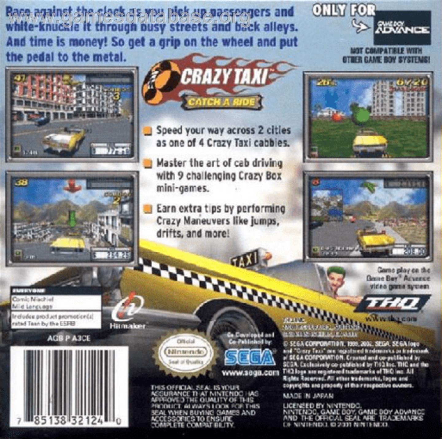 Crazy Taxi: Catch a Ride - Nintendo Game Boy Advance - Artwork - Box Back