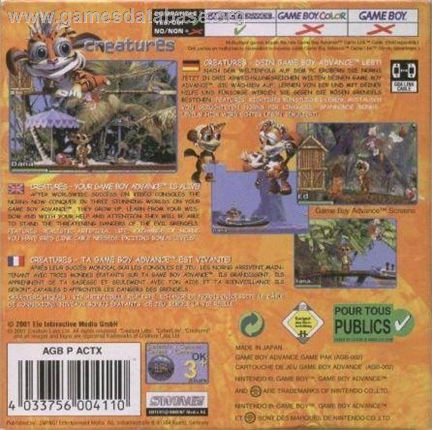 Creatures - Nintendo Game Boy Advance - Artwork - Box Back