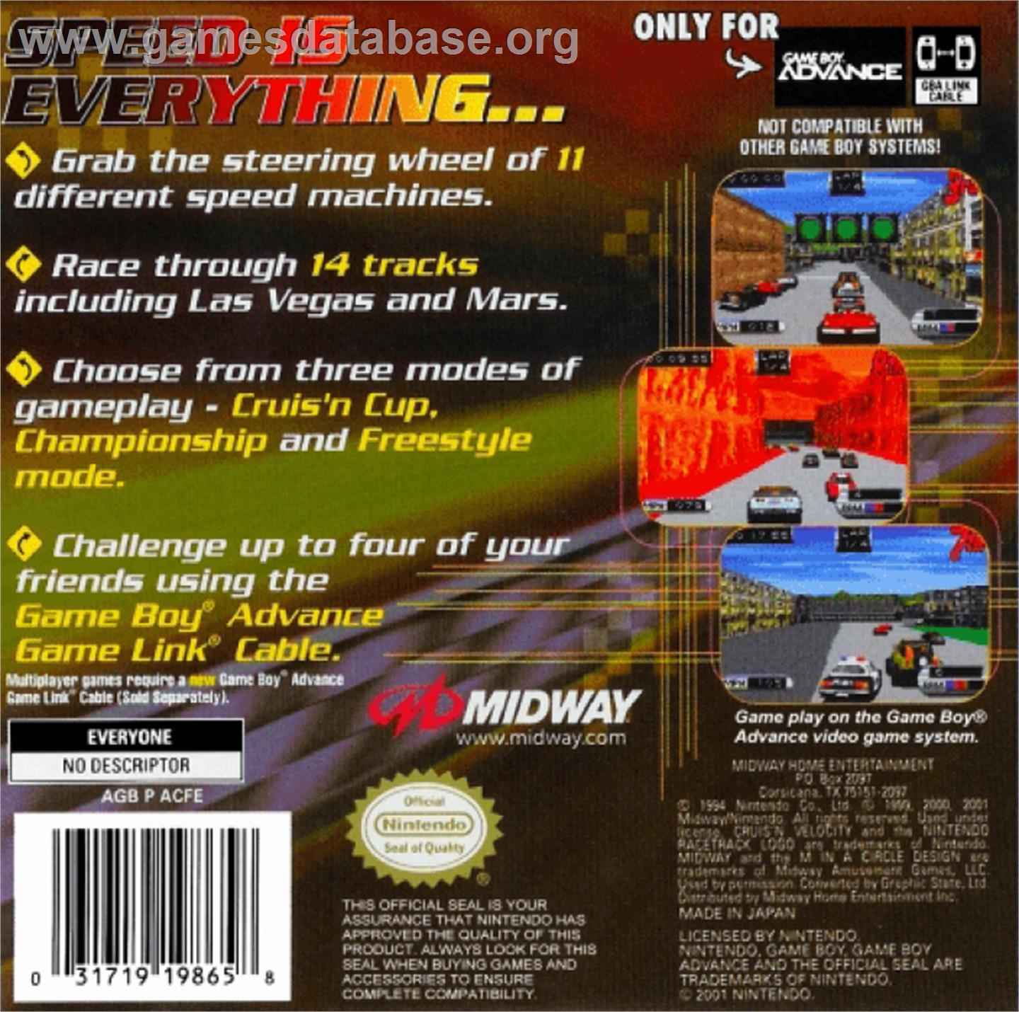 Cruis'n Velocity - Nintendo Game Boy Advance - Artwork - Box Back