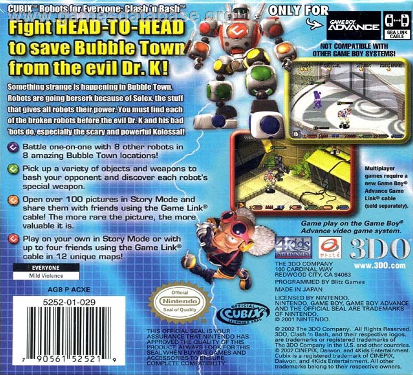 Cubix - Robots For Everyone - Clash 'n Bash - Nintendo Game Boy Advance - Artwork - Box Back