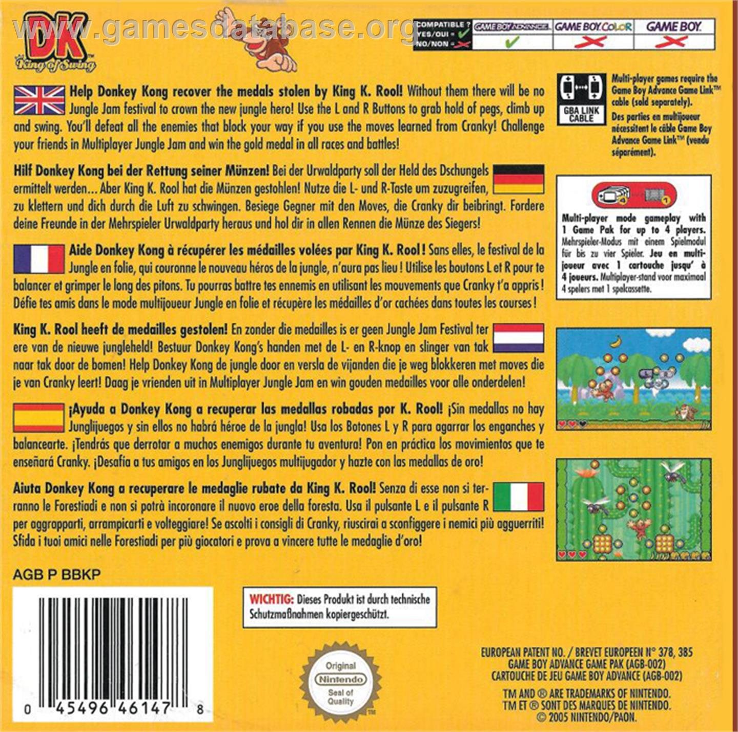 DK: King of Swing - Nintendo Game Boy Advance - Artwork - Box Back