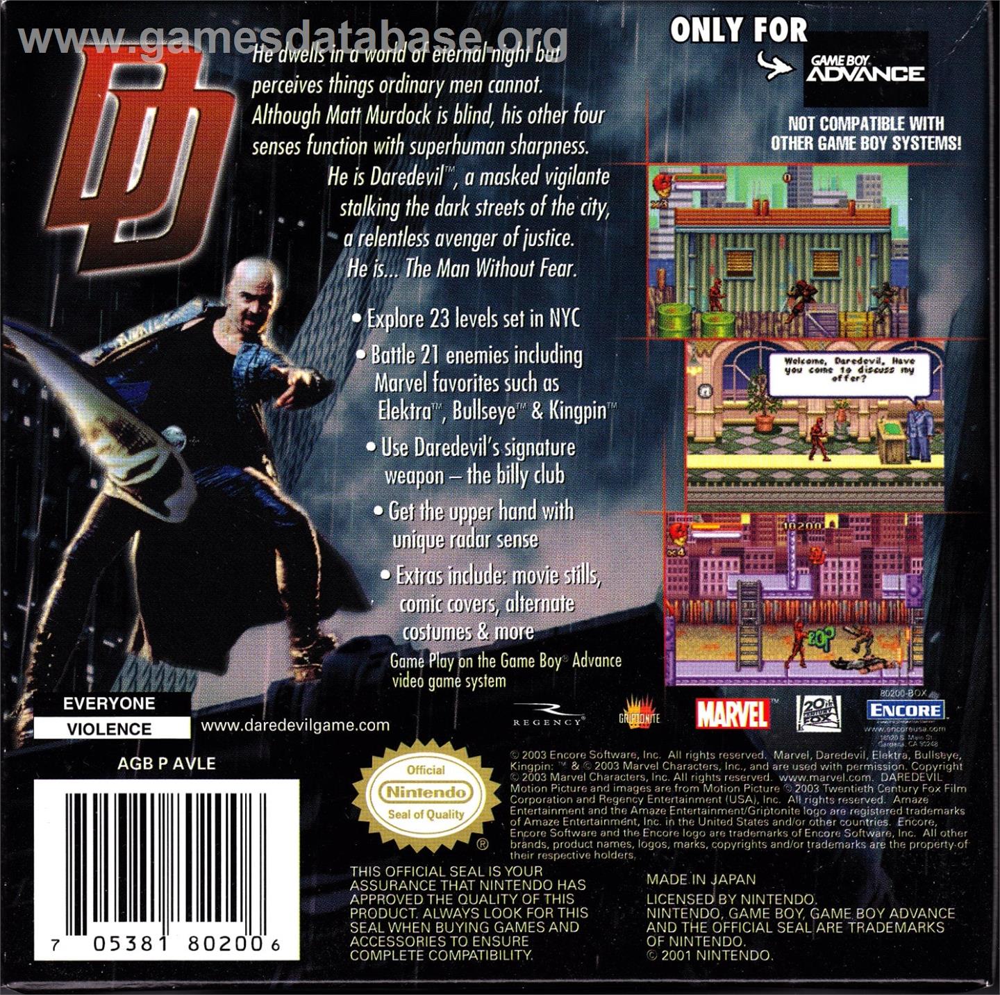 Daredevil - Nintendo Game Boy Advance - Artwork - Box Back