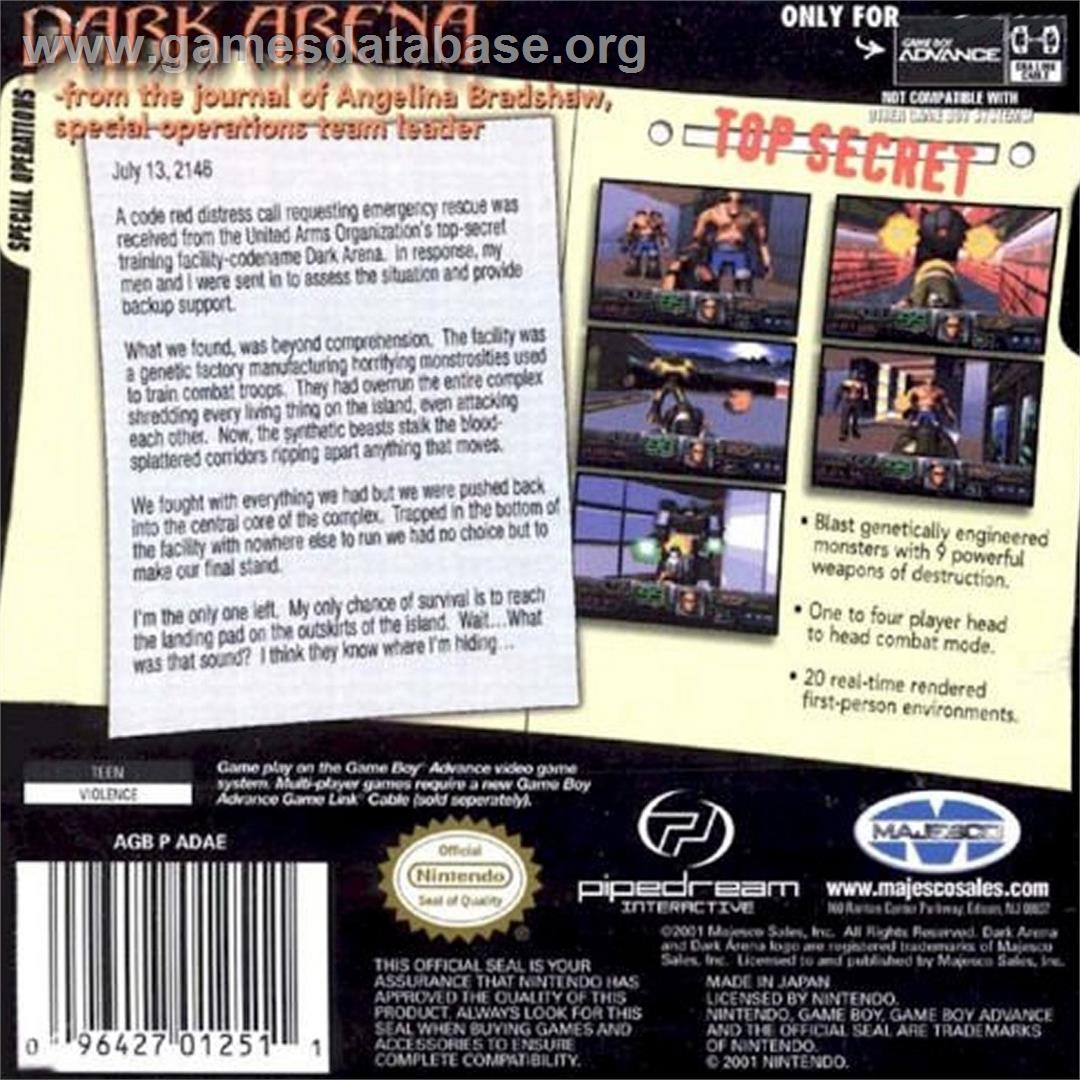Dark Arena - Nintendo Game Boy Advance - Artwork - Box Back