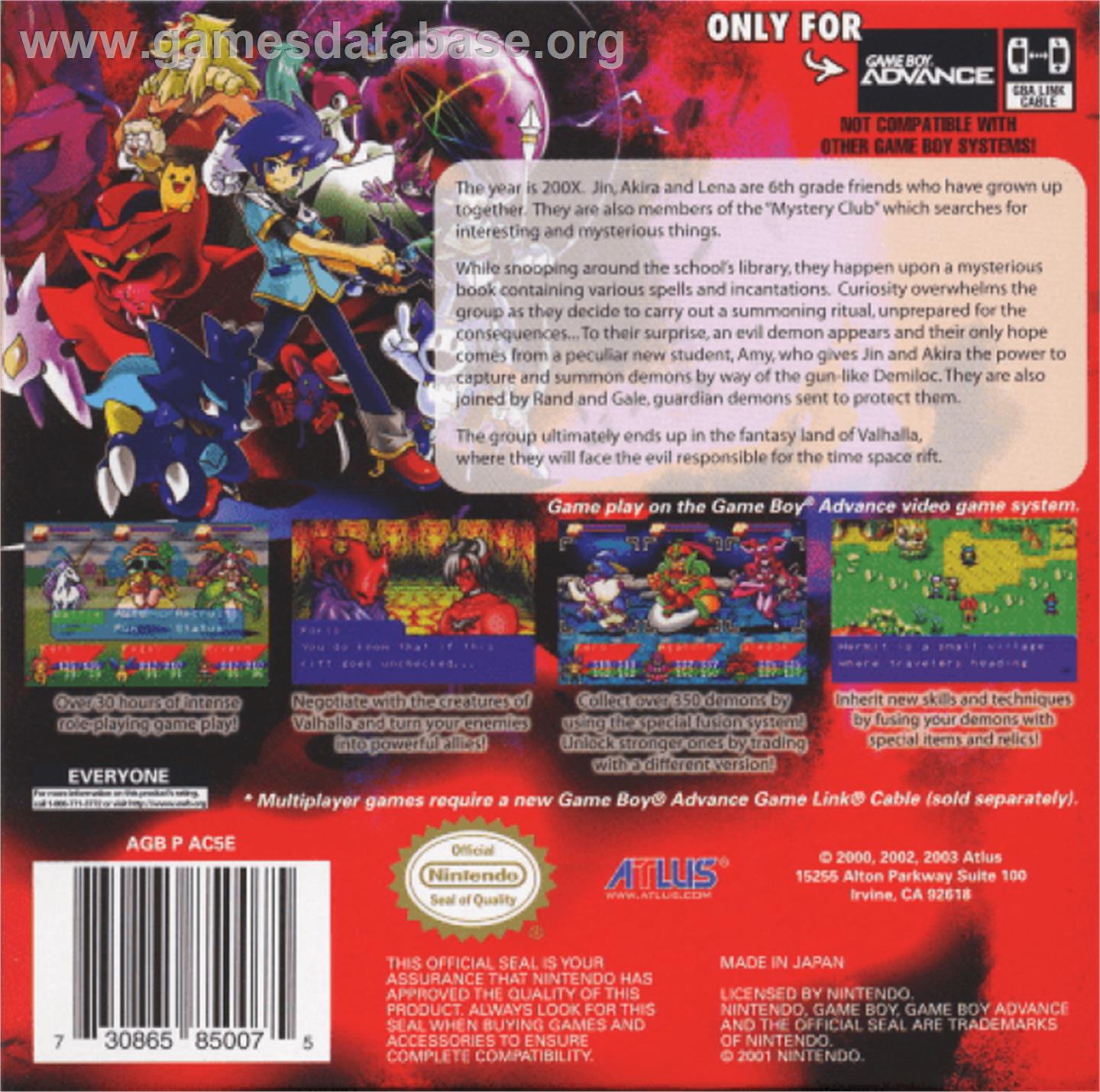 DemiKids: Dark Version - Nintendo Game Boy Advance - Artwork - Box Back