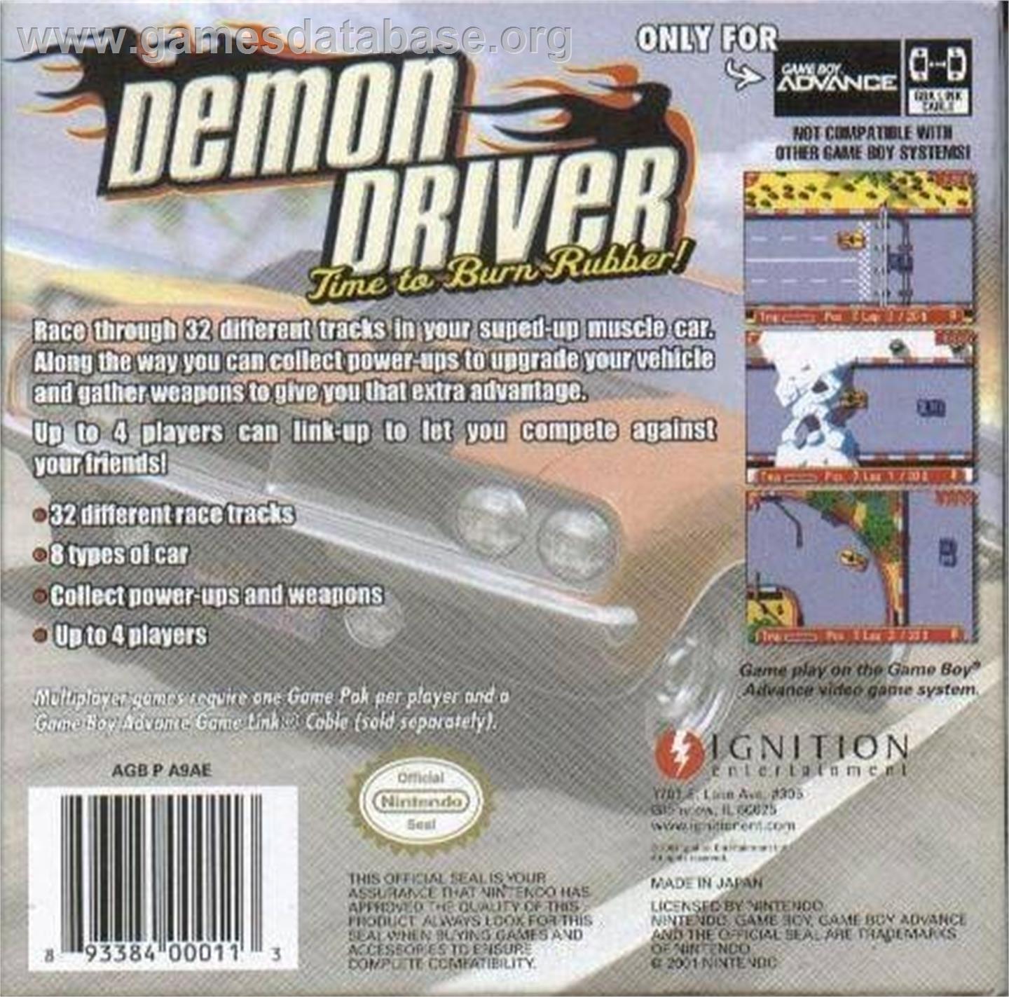 Demon Driver: Time to Burn Rubber - Nintendo Game Boy Advance - Artwork - Box Back