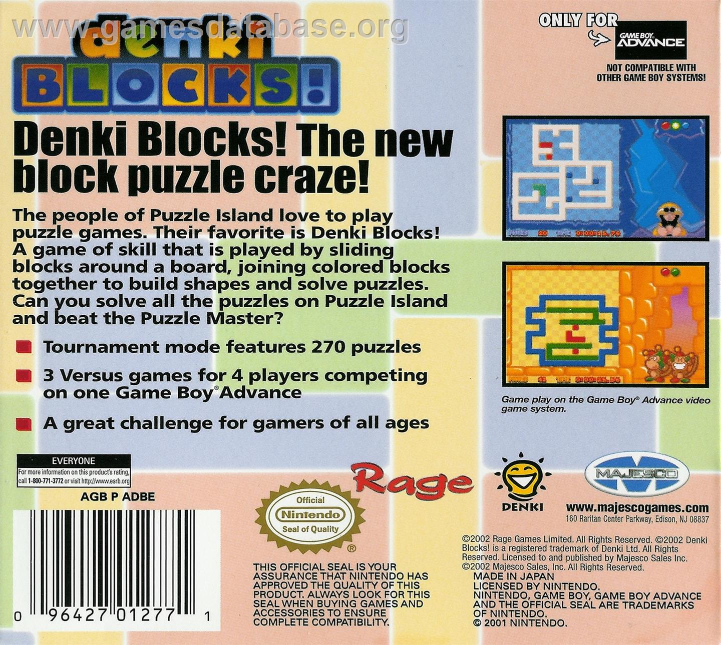 Denki Blocks! - Nintendo Game Boy Advance - Artwork - Box Back