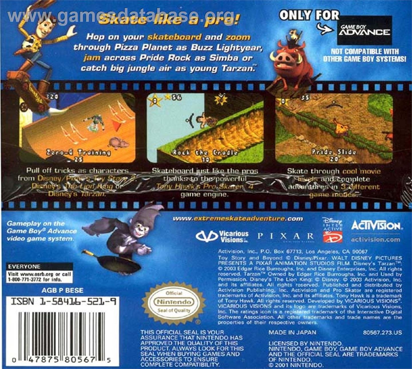 Disney's Extreme Skate Adventure - Nintendo Game Boy Advance - Artwork - Box Back