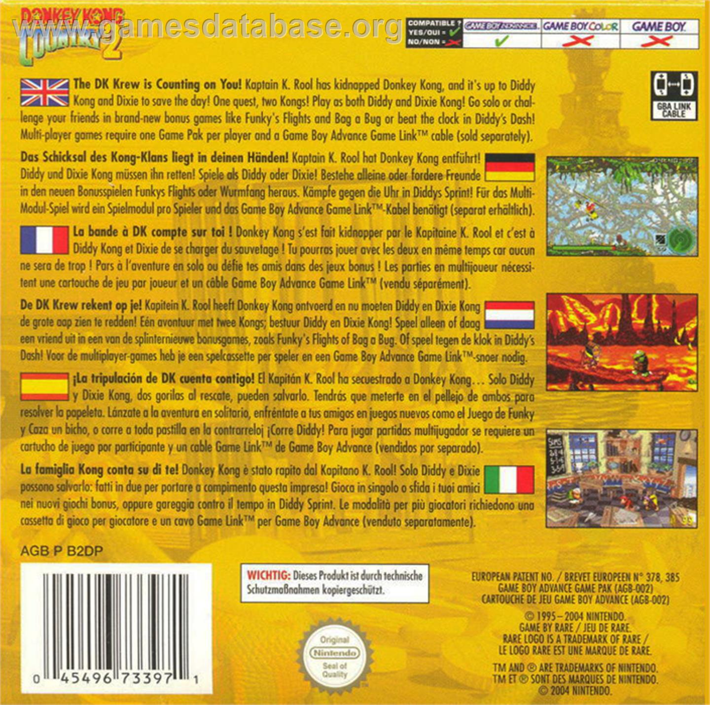 Donkey Kong Country 2: Diddy's Kong Quest - Nintendo Game Boy Advance - Artwork - Box Back