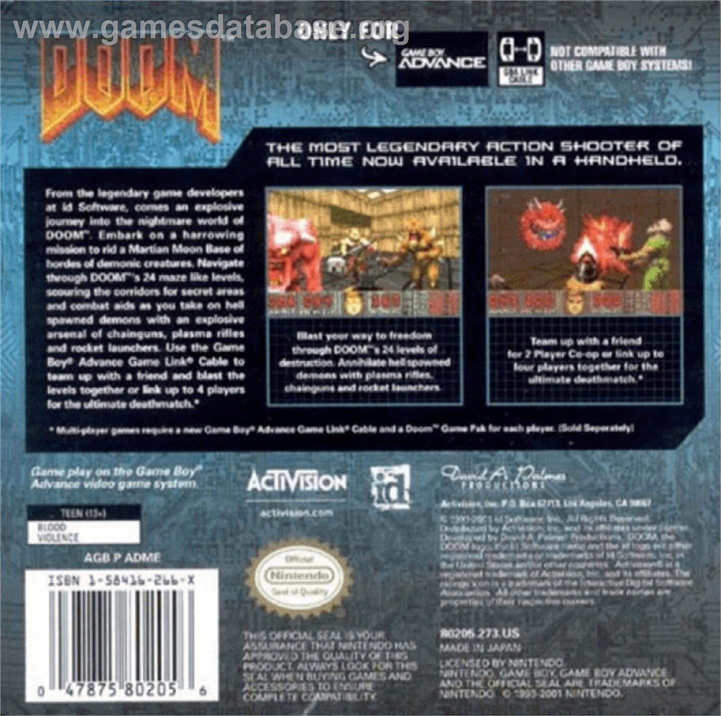 Doom - Nintendo Game Boy Advance - Artwork - Box Back