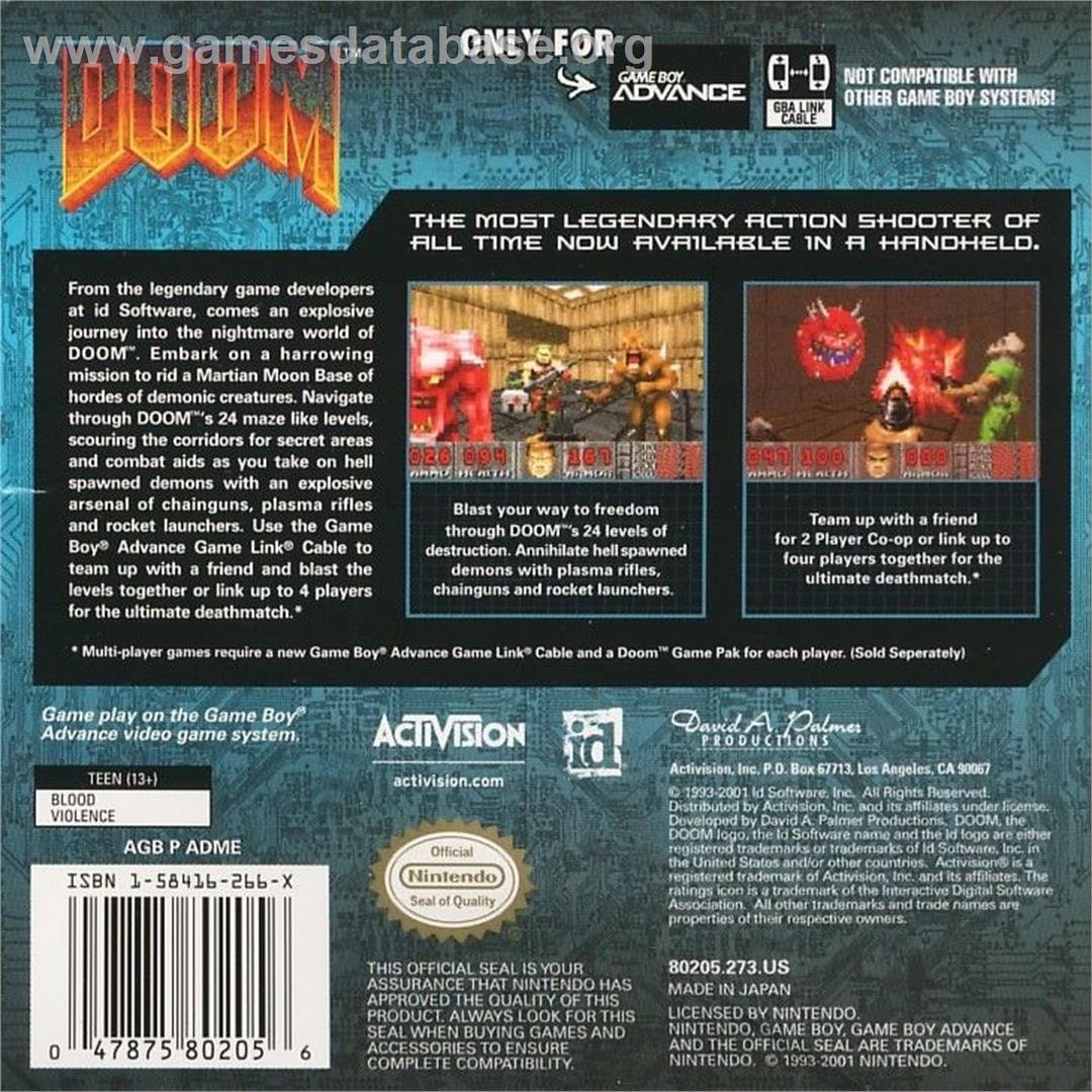 Doom - Nintendo Game Boy Advance - Artwork - Box Back