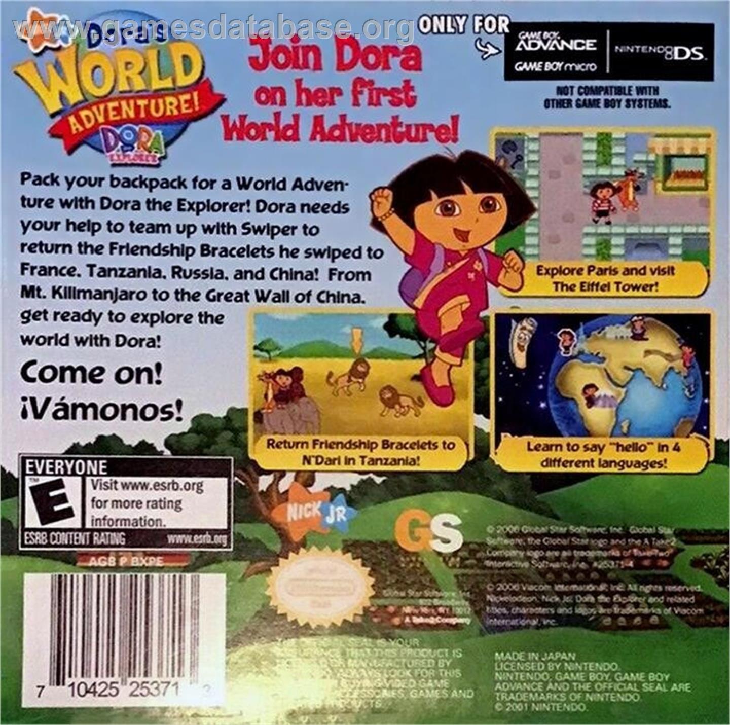Dora The Explorer - Dora's World Adventure! - Nintendo Game Boy Advance - Artwork - Box Back