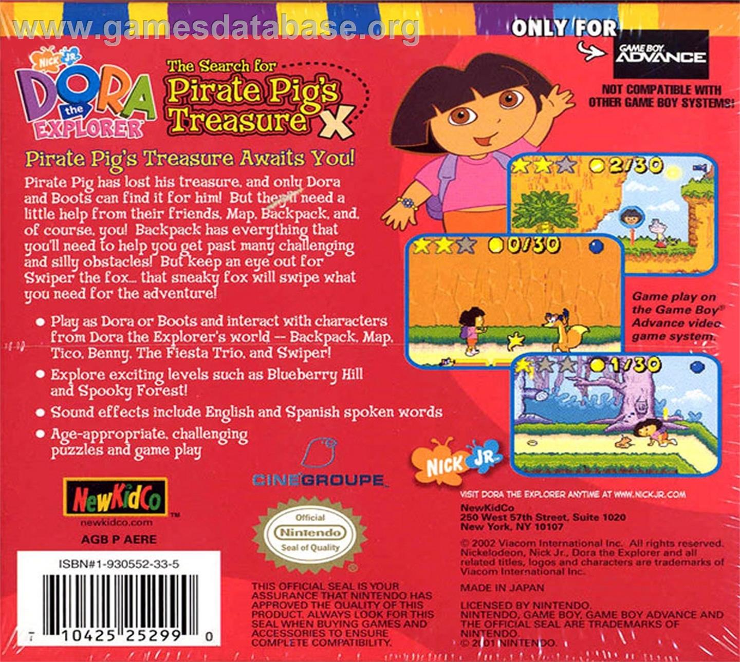 Dora The Explorer - The Search For The Pirate Pig's Treasure - Nintendo Game Boy Advance - Artwork - Box Back