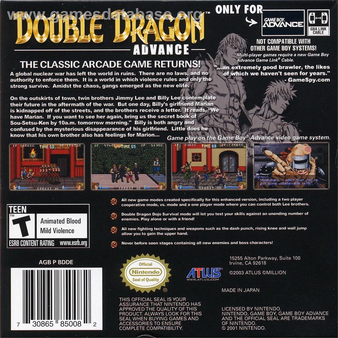 Double Dragon Advance - Nintendo Game Boy Advance - Artwork - Box Back