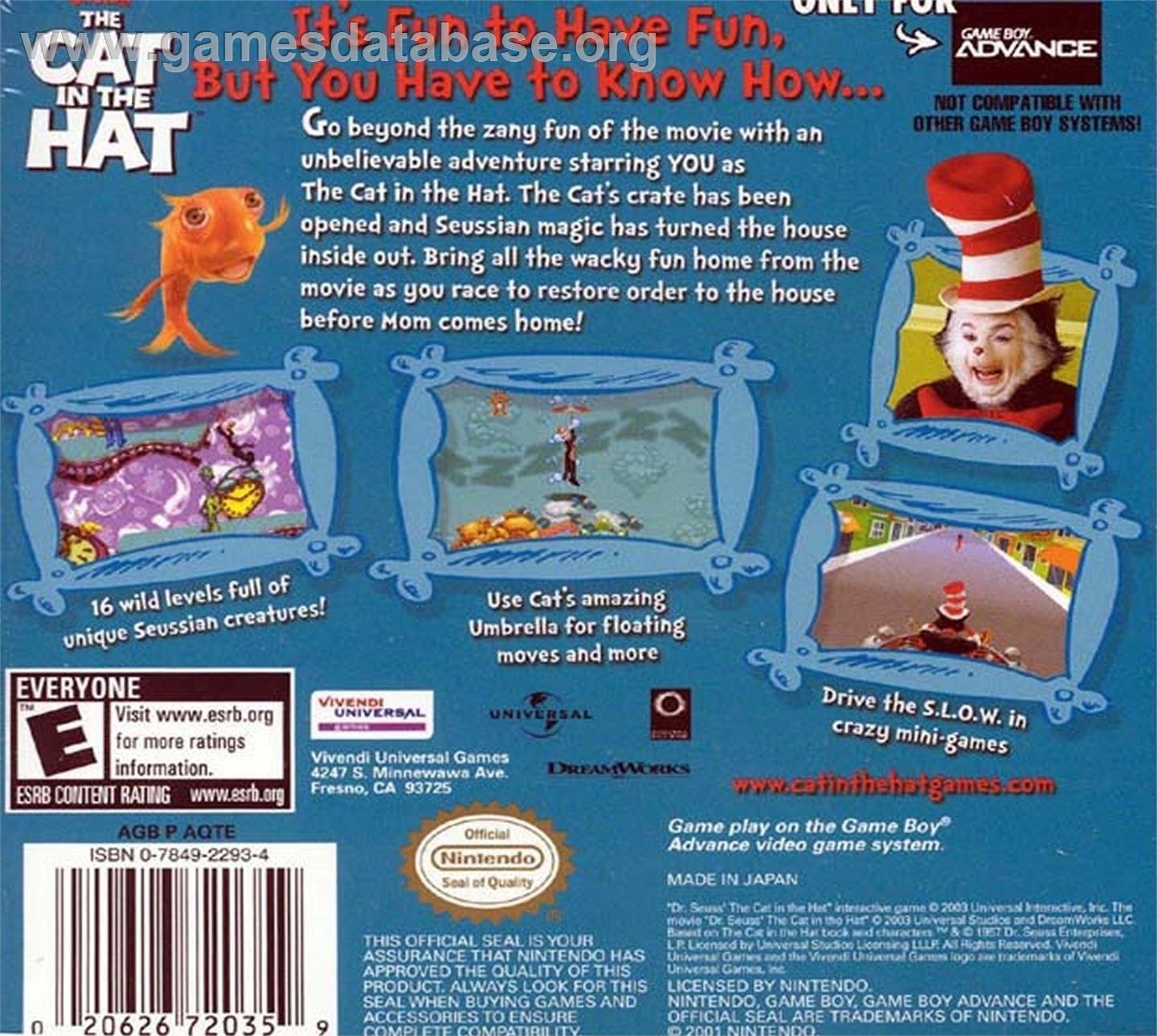 Dr. Seuss' The Cat in the Hat - Nintendo Game Boy Advance - Artwork - Box Back